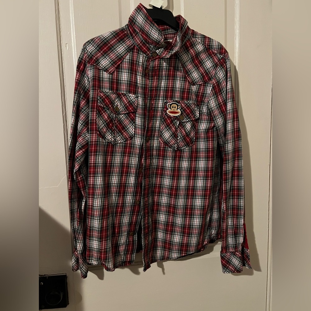 Red, green, white plain shirt